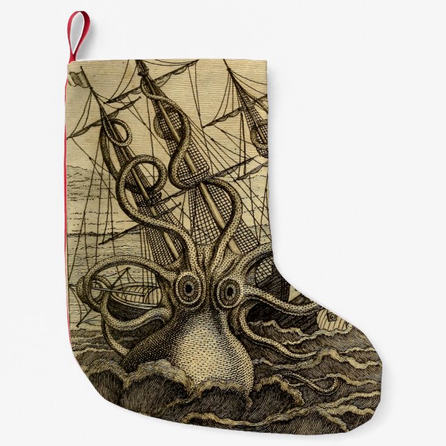Vintage Kraken Print Small Christmas Stocking (Front)