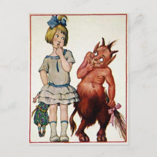 Vintage Krampus and Girl Postcard