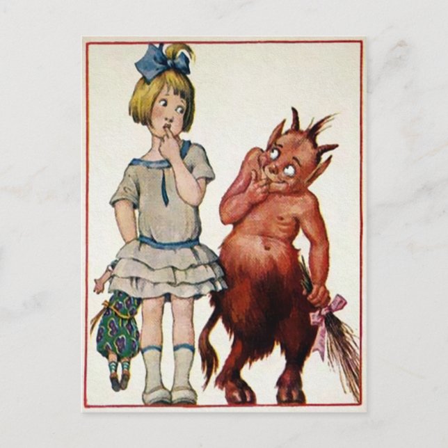 Vintage Krampus and Girl Postcard (Front)