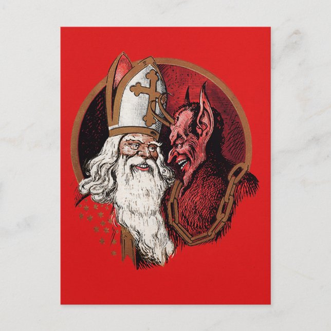 Vintage Krampus and Santa Postcard (Front)