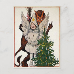 Vintage Krampus and Tree Postcard
