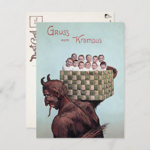 Vintage Krampus Carrying Kids Postcard