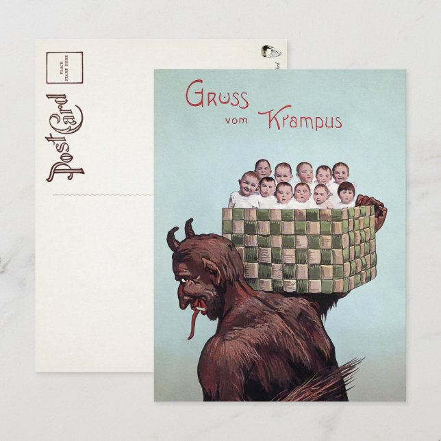 Vintage Krampus Carrying Kids Postcard  (Front/Back)