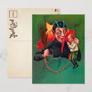 Vintage Krampus Holding Child Postcard