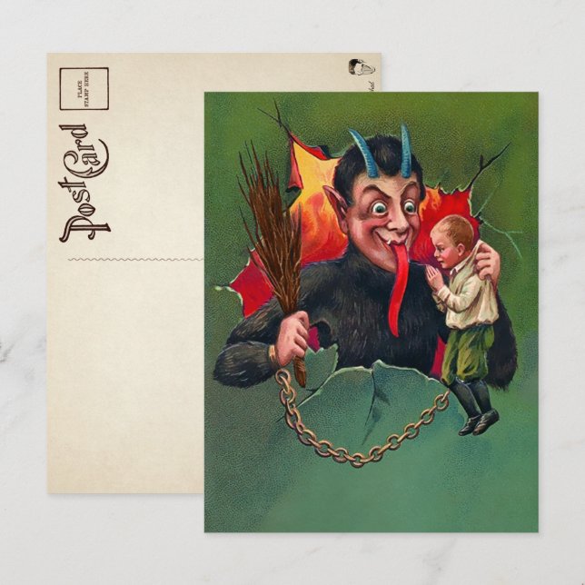 Vintage Krampus Holding Child Postcard (Front/Back)