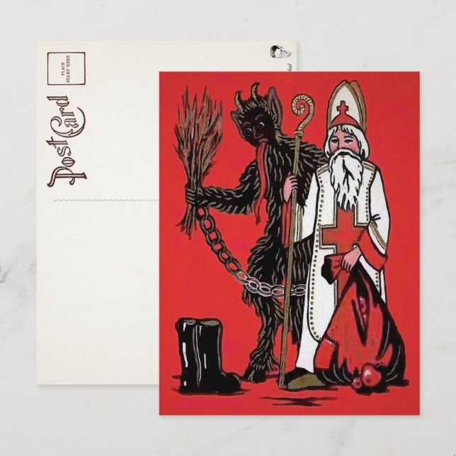Vintage Krampus, Santa and Boots Postcard (Front/Back)