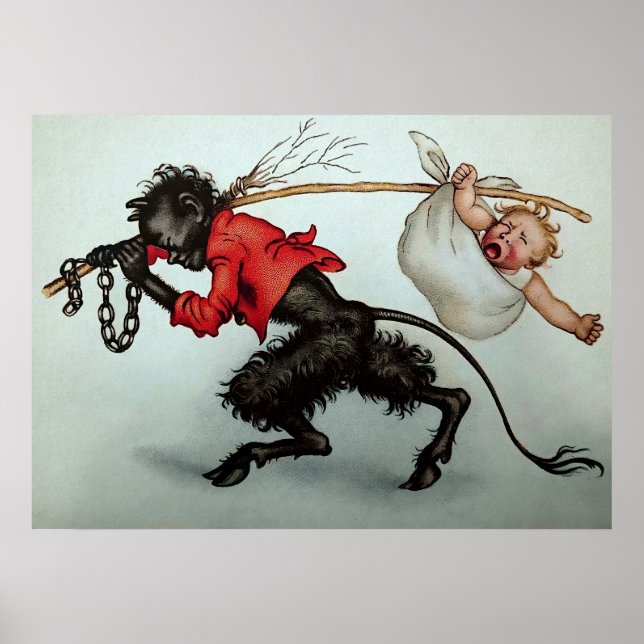 Vintage Krampus Stealing a Baby Poster (Front)