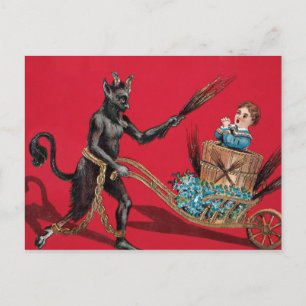 Vintage Krampus Wheelbarrow Postcard