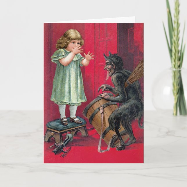 Vintage Krampus with Child Holiday Card (Front)