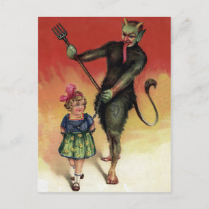 Vintage Krampus with Girl Postcard