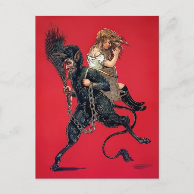 Vintage Krampus With Girl Postcard (Front)