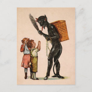 Vintage Krampus with Kids Postcard