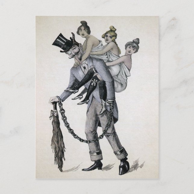 Vintage Krampus With Ladies Postcard (Front)