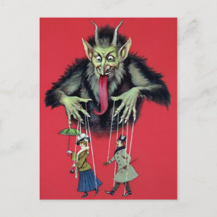 Vintage Krampus with Puppets Postcard