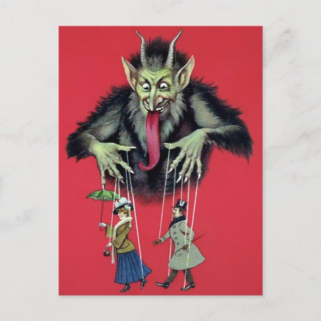 Vintage Krampus with Puppets Postcard (Front)