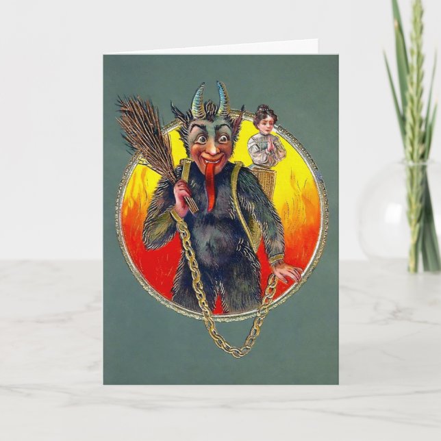 Vintage Krampus with Woman Holiday Card (Front)