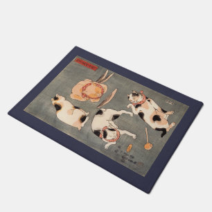 Vintage Kuniyoshi Japanese Cat Art Poses Doormat