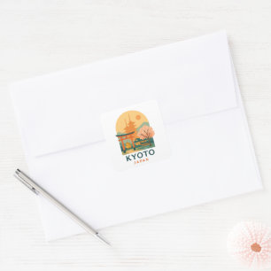 Vintage Kyoto Japan Minimalist Pagoda Elegant Square Sticker