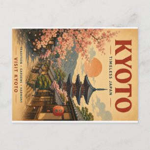 Vintage Kyoto Travel Poster with Cherry Blossoms a Holiday Postcard