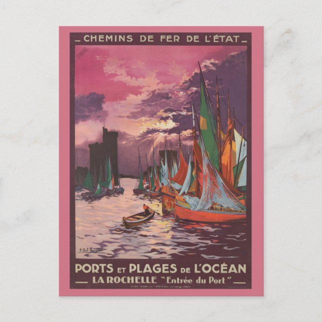 Vintage La Rochelle France Train Travel Postcard (Front)