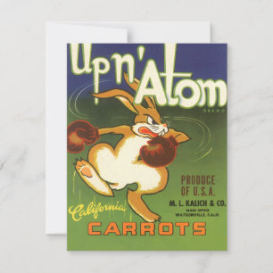 Vintage Label Art Boxing Rabbit, Up n Atom Carrots