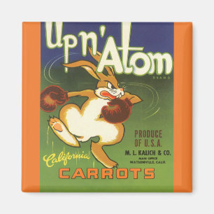 Vintage Label Art Boxing Rabbit, Up n Atom Carrots Magnet