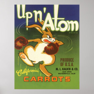 Vintage Label Art Boxing Rabbit, Up n Atom Carrots Poster