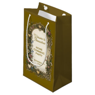 Vintage Label with coloured Flowers 47 + your text Small Gift Bag
