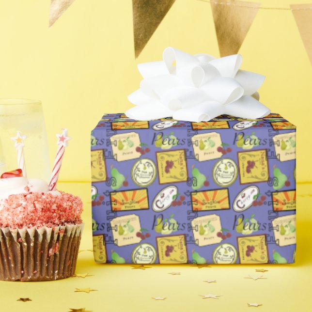 Vintage Labels Orange Yellow Wrapping Paper (Birthday Party)