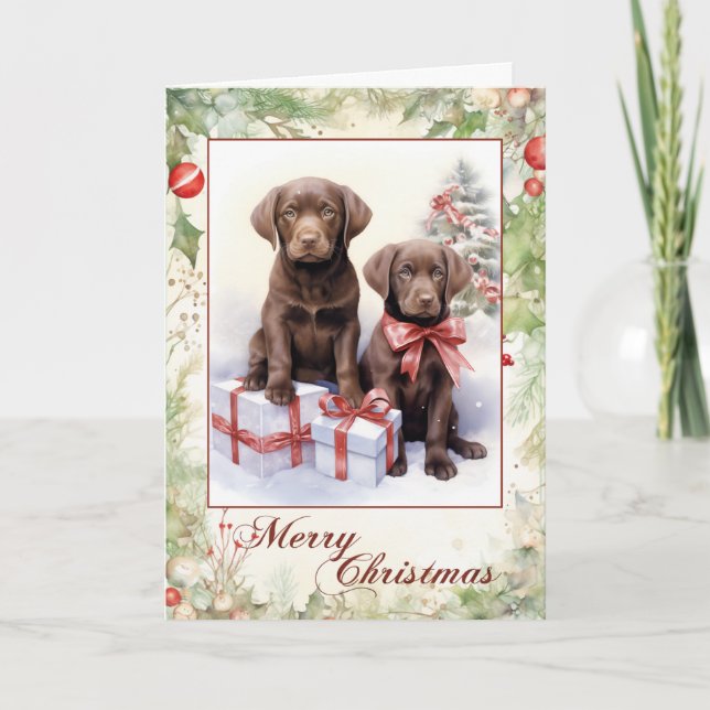 Vintage Labrador Christmas Holiday Card (Front)