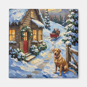 Vintage Labrador Retriever Christmas Cottage Magnet