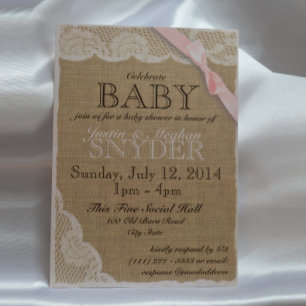 Vintage Lace and Bow Baby Shower Blush Pink Invitation