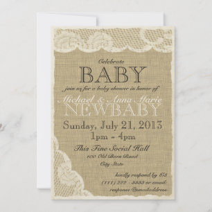 Vintage Lace and Bow Baby Shower Invitation