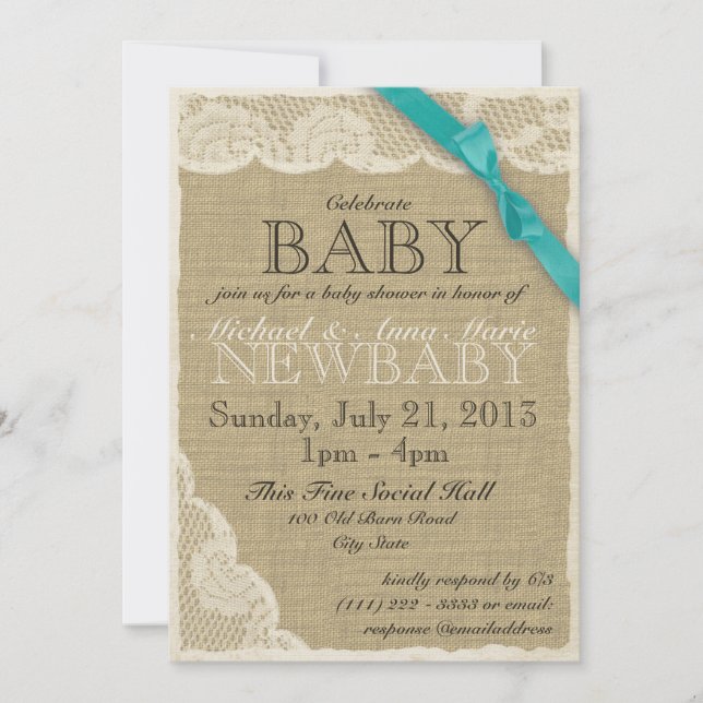 Vintage Lace and Bow Baby Shower Invitation (Front)