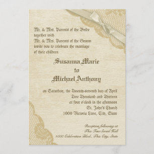 Vintage Lace and bow Wedding Invitation