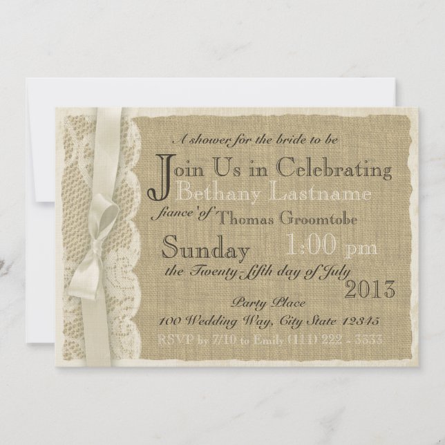 Vintage Lace and Burlap Bridal Shower Invitation (Front)