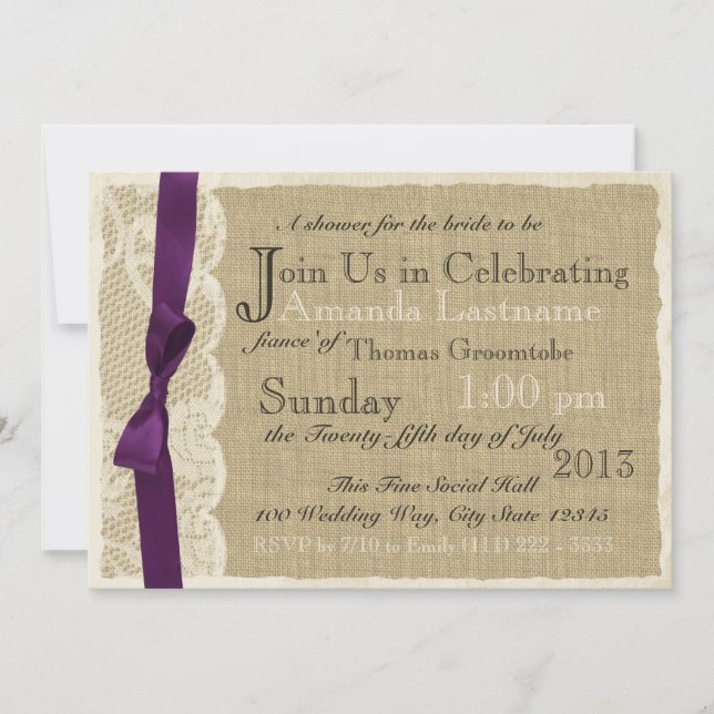 Vintage Lace and Burlap Bridal Shower Invitation (Front)