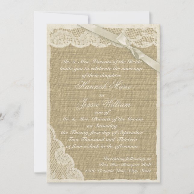Vintage Lace and Burlap Invitation (Front)