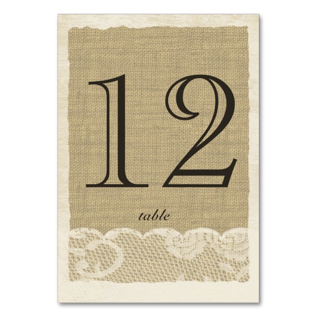 Vintage Lace and Burlap Table Number Card (Back)