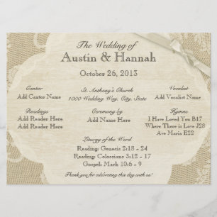 Vintage Lace and Burlap Wedding Program Card