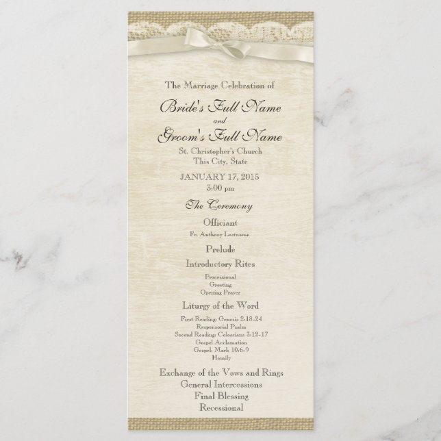 Vintage Lace and Burlap Wedding Program Programme (Front)