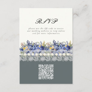 Vintage Lace And Pearls Floral QR Code Wedding Enclosure Card