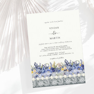 Vintage Lace And Pearls Floral Wedding Invitation