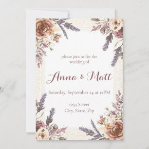 Vintage Lace and Pressed Flowers Wedding Invitation