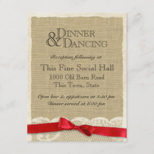 Vintage Lace and Red Bow Reception Card