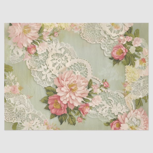 Vintage Lace and Roses Decoupage Tissue Paper (Front)
