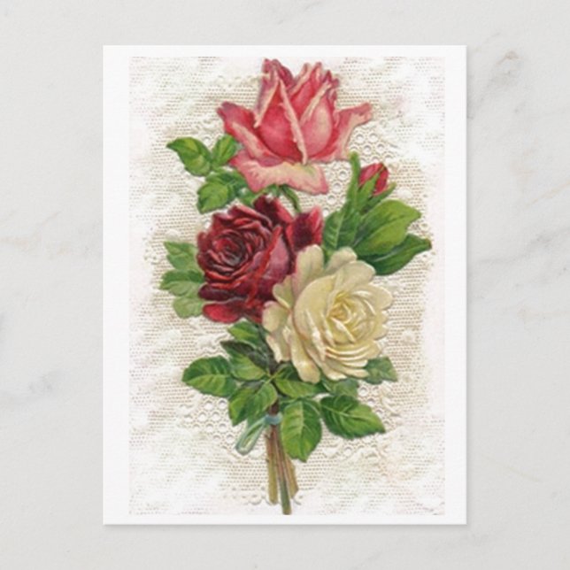 Vintage Lace and Roses Postcard (Front)