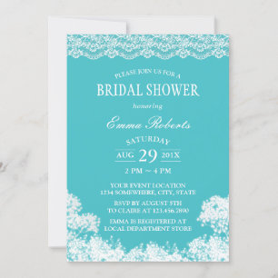 Vintage Lace Baby's Breath Turquoise Bridal Shower Invitation