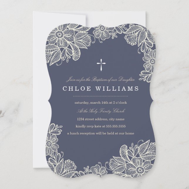 Vintage Lace Baptism Invitation (Front)