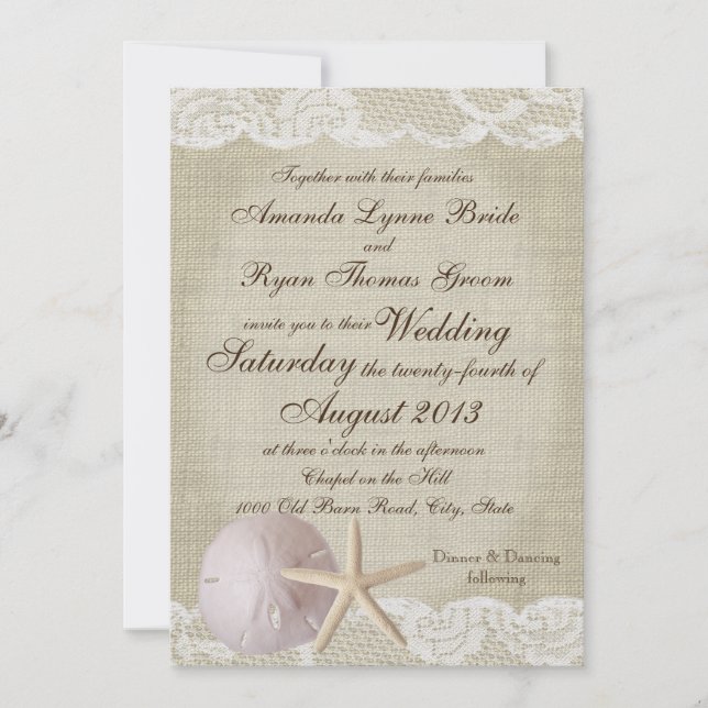 Vintage Lace Beach Wedding Invitation (Front)